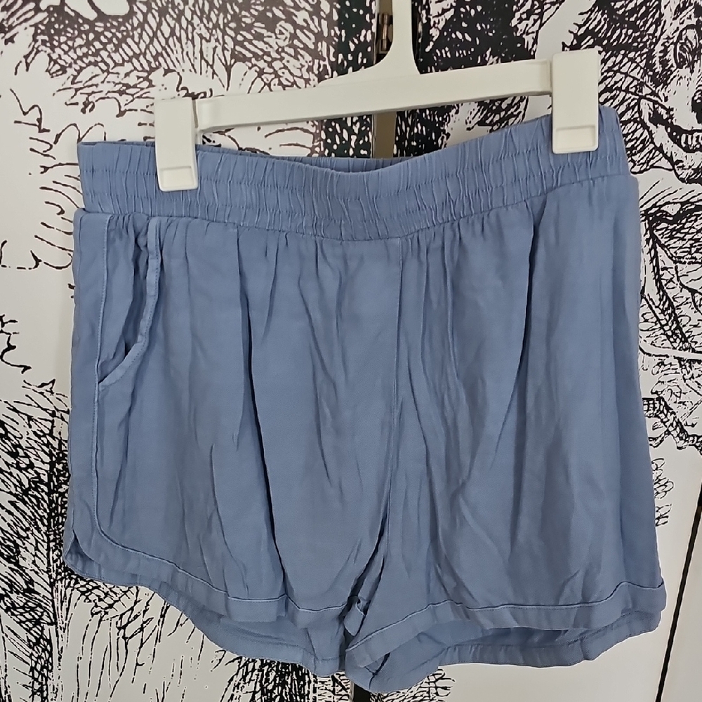 High Waist Blue Shorts with Relaxed Fit